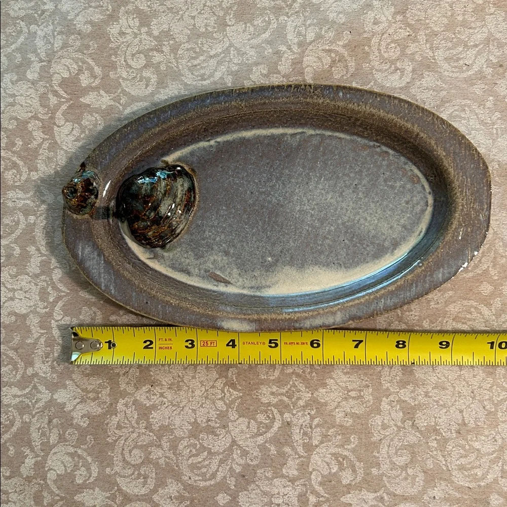 Studio Pottery ~ Decorative Handmade Oval Pottery Tray with Shell and Barnacle